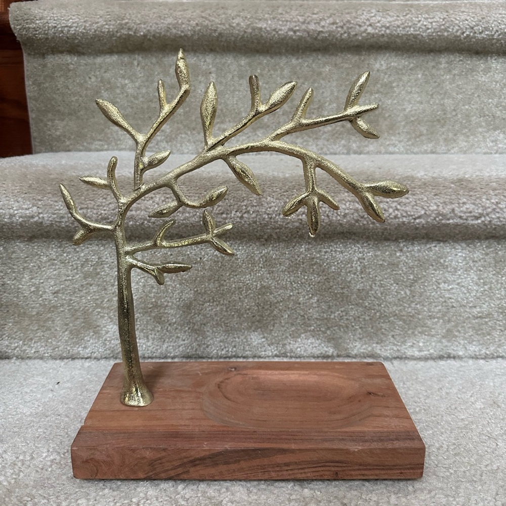 Gold and Wood Jewelry Organizer with Tree Design